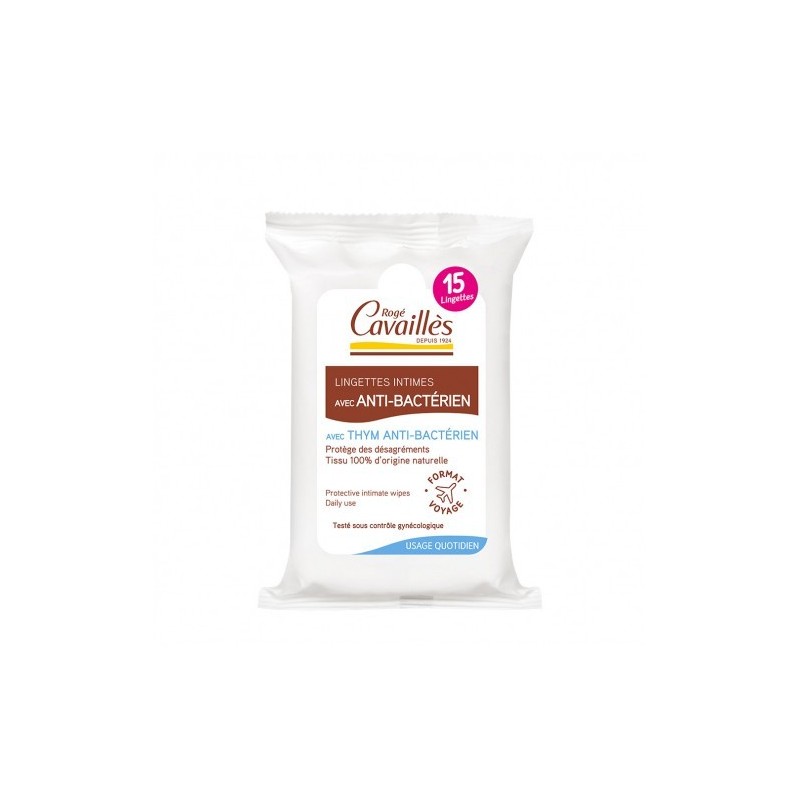 ROGE CAVAILLES LINGETTES INTIMES AVEC ANTI BACTERIEN 15U